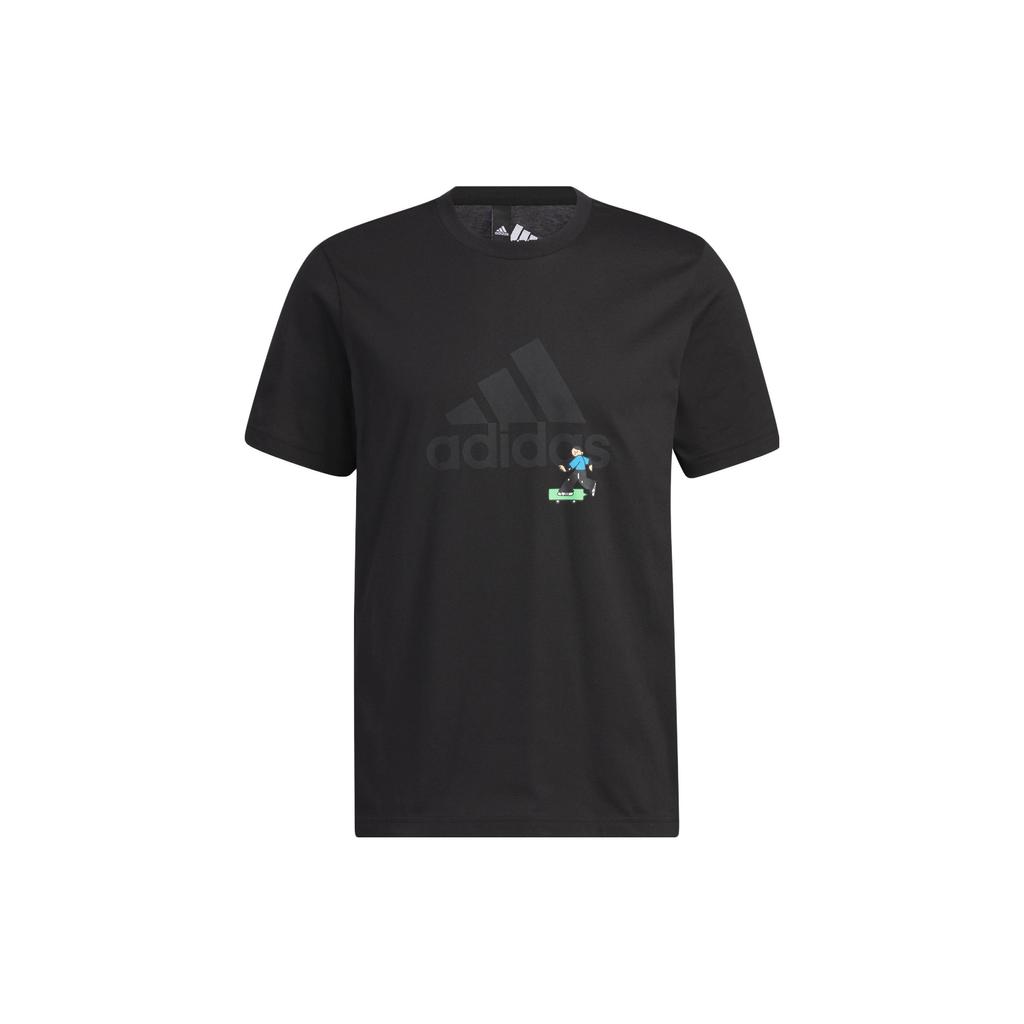 Adidas Graphic Logo Cartoon Print Casual Sports Tee Men Tops Black IA8155