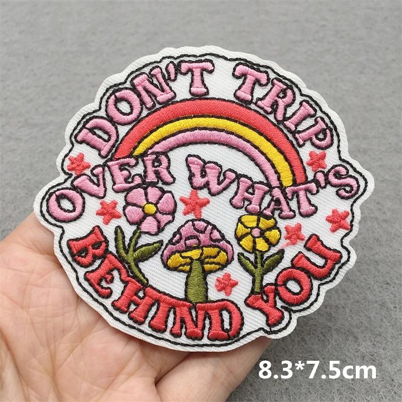 Love Nature Patch Magic Mushroom Embroidery Patches For Clothing Diy Iron-On Stickers Appliques Flowers Stripes