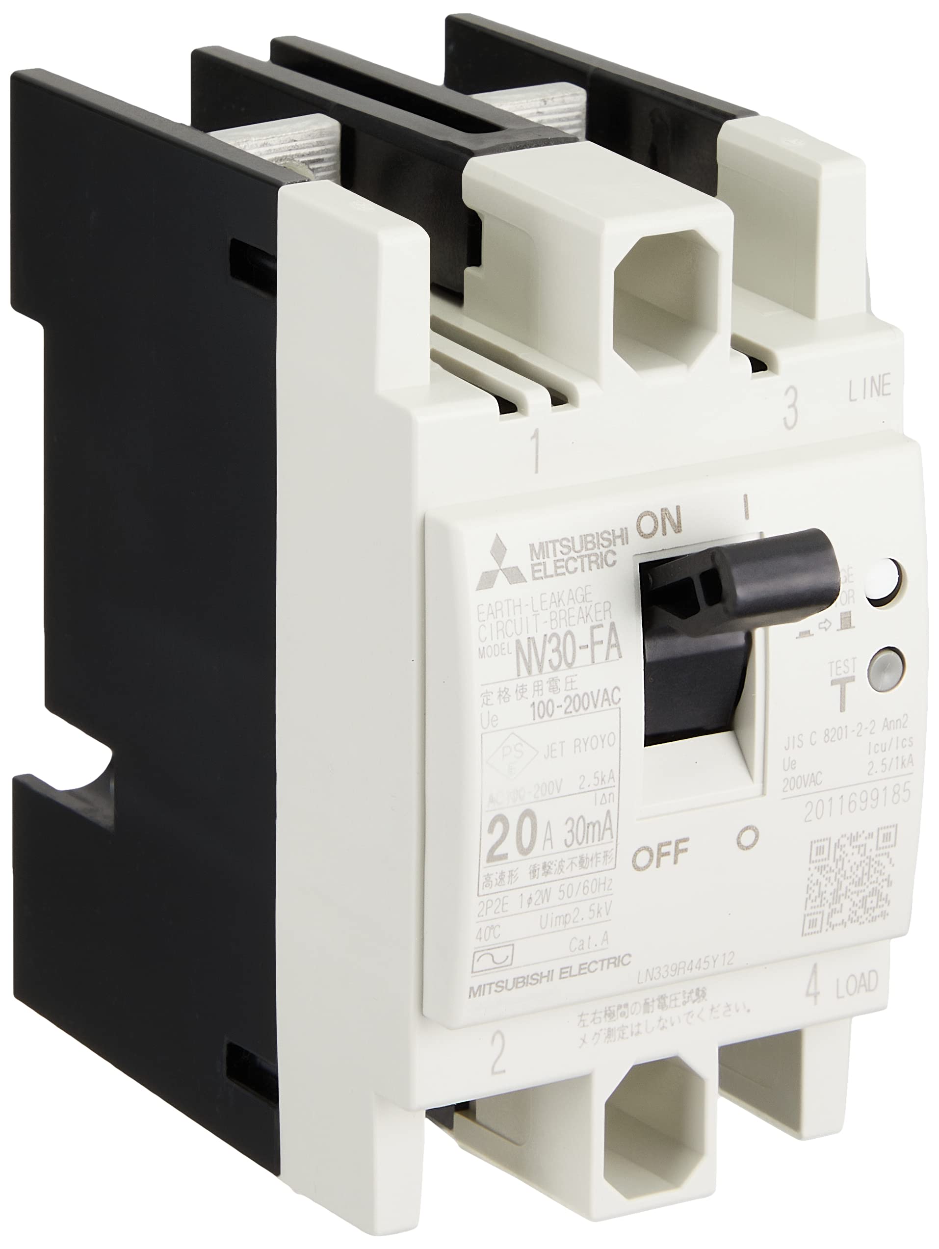 

Mitsubishi Electric Earth Leakage Circuit Breaker FA Series for Control Panels Vertical Dimension 72mm Simple Back Wiring 2P 20A 30MA NV30-FA 100-200V