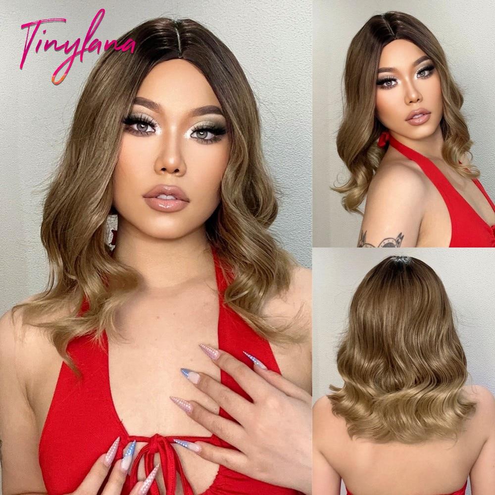 Curly Short Dark Brown Wave Synthetic Wigs for Women Afro Daily Black Brown Natural Hair Wig Middle Part Cosplay Heat Resistant