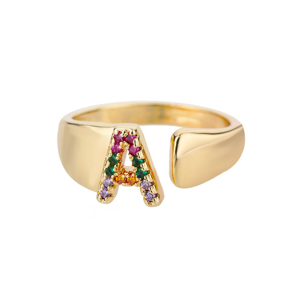 Rainbow Zircon Letter Rings For Women Mote Chunky Bred Letter AZ Rustfritt stål Ring Bryllup Boho Smykker Gave 2024