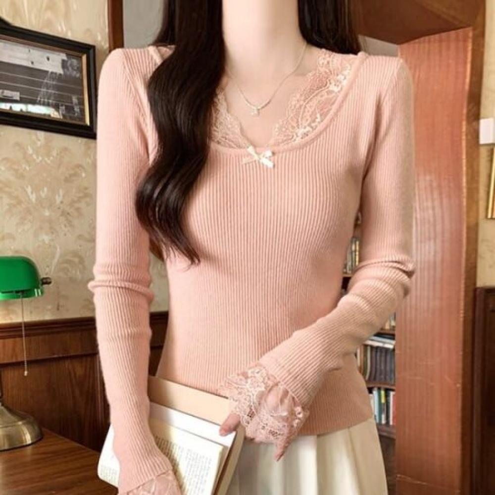 Navava Women Lace PoinT Rib Long Sleeve T shirT nT2913
