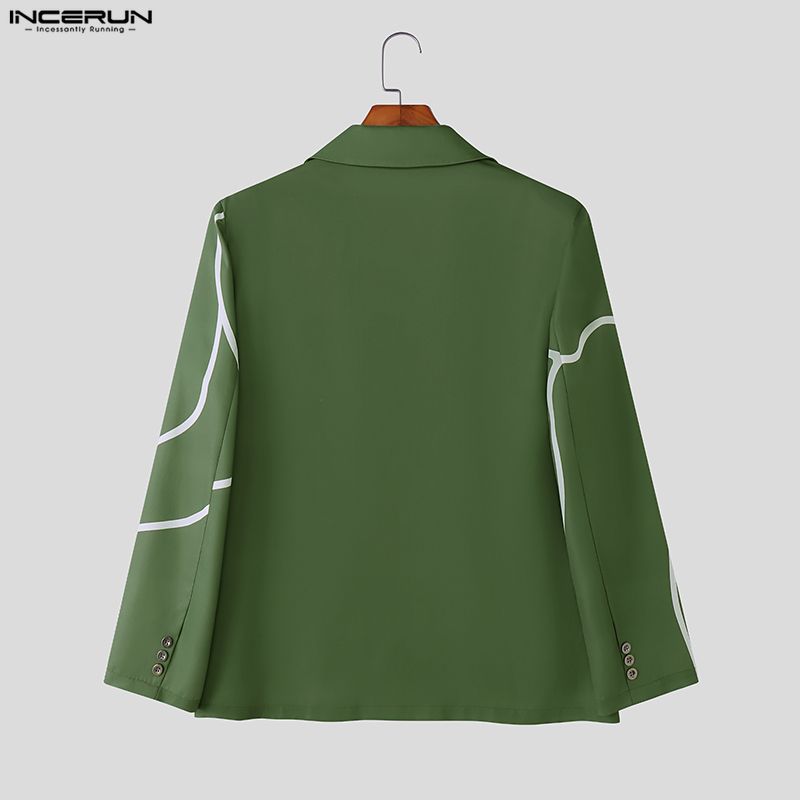 INCERUN Spring Autumn Men Lapel Neck Long Sleeve Button Print Thin Blazer Coats