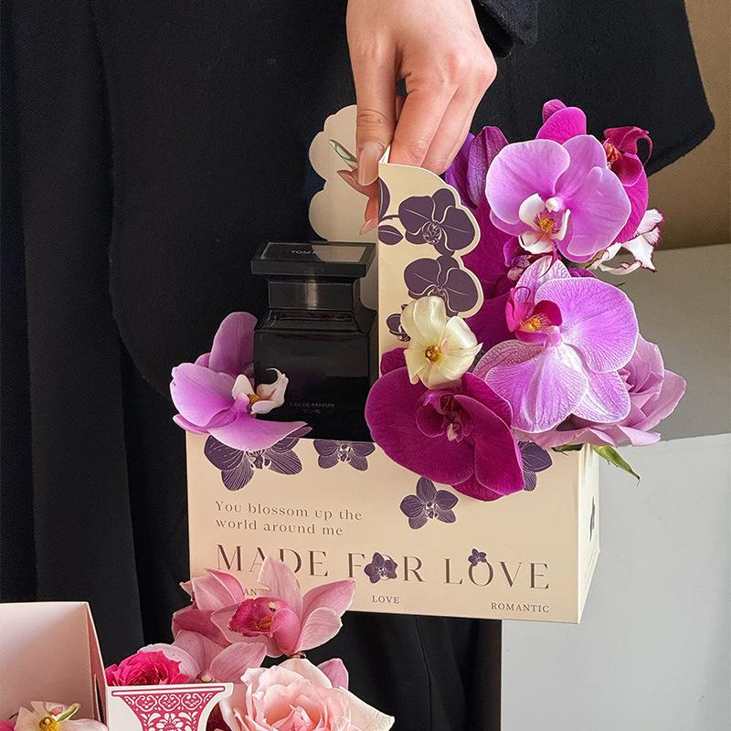 2pcs/Pack Packaging Flower Shop Flower Basket DIY Handheld Flower Box Foldable Paper Wedding Party Decorative Accessories