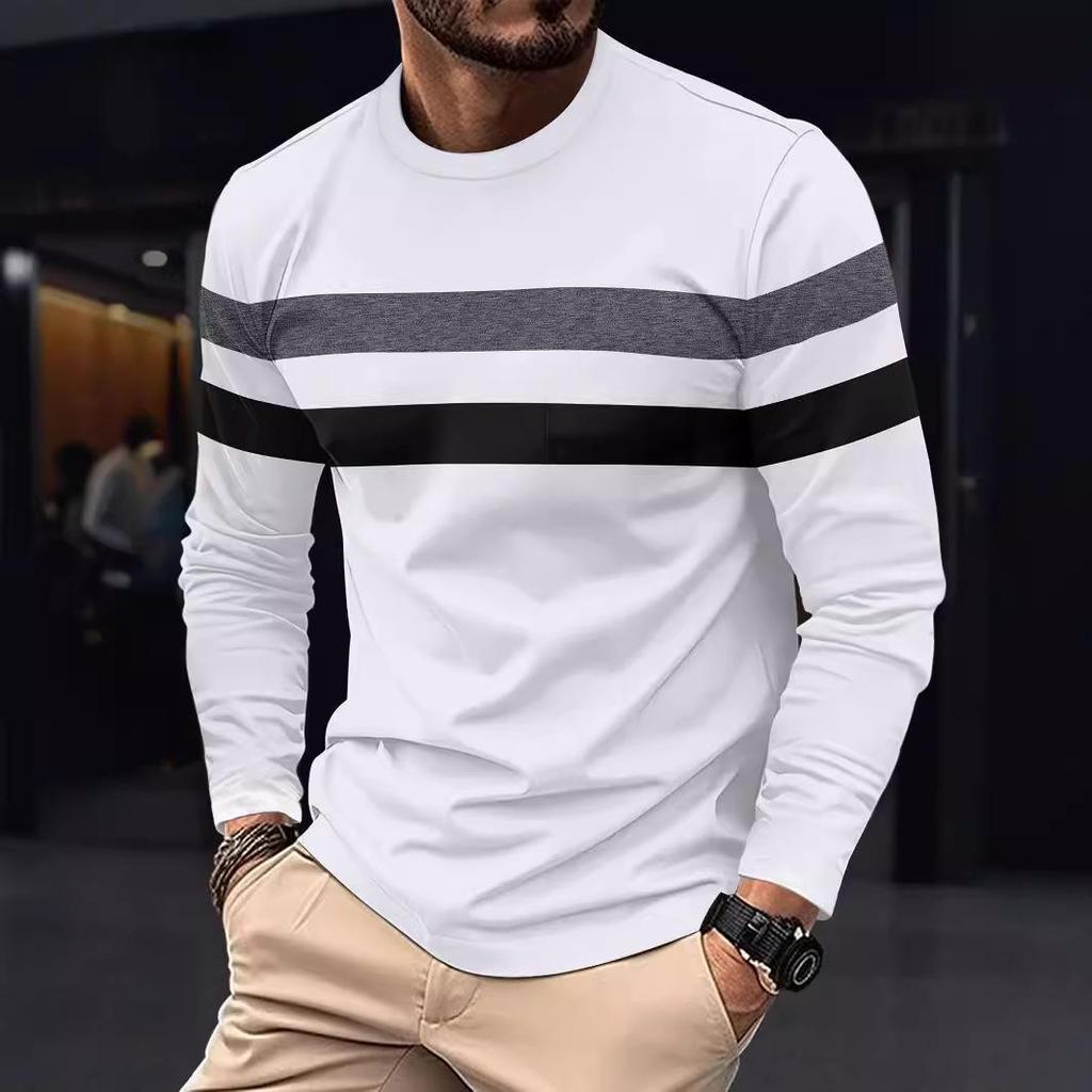 Plus Size Men's Color Block Crew Neck Long Sleeve Base Layer Pullover for Autumn & Winter