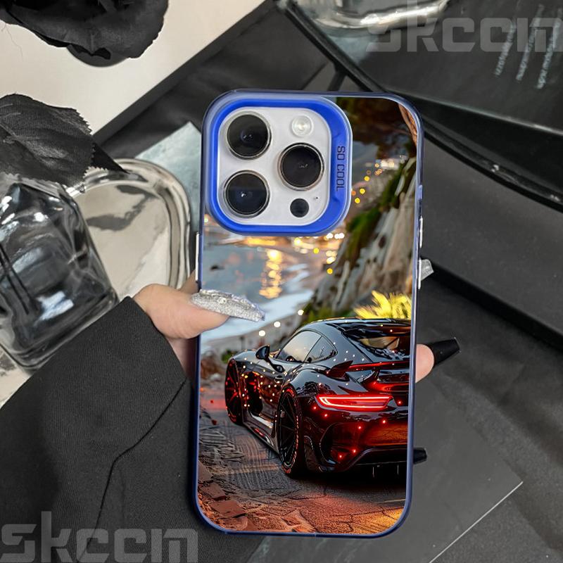 

Модный блестящий чехол для телефона с автомобильным принтом для iPhone 16 16E 15 14 13 12 11 Pro Max XR X XS 7 8 Plus Задняя крышка из материала IMD iPhone 16 Pro Max