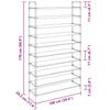 Shoe Rack with 10 Shelves Metal and Felt Fabric Black