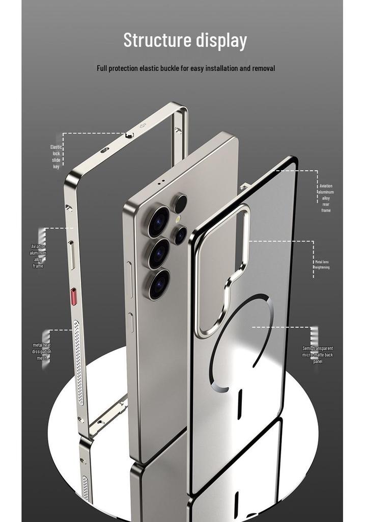 Magnetic Metal Frame Phone Case with Heat Dissipation for Samsung S23 Ultra/S24 Ultra
