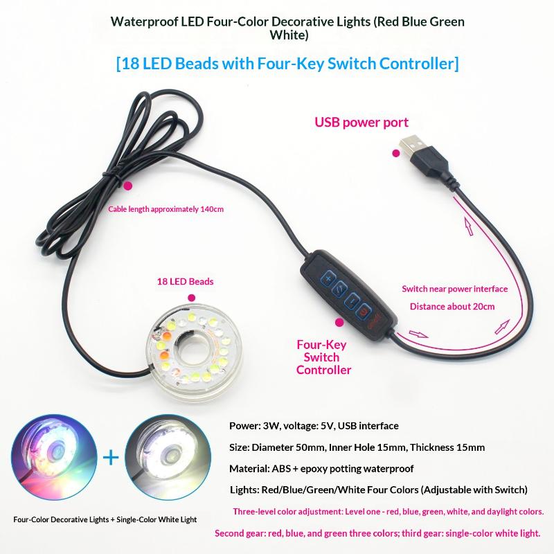1Pcs Dc Waterproof Round Lamp Usb Led Illumination Colorful Light With Hole For Fish Tank Pool Garden Aquarium Decor Lighting