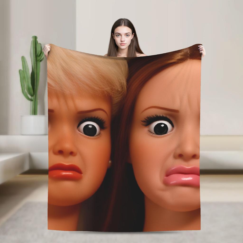 Funny Disgusting Doll face Meme Hilarious Sarcastic Blankets Warm Funny Plush Throw Blanket Living Room Flannel Bedspread