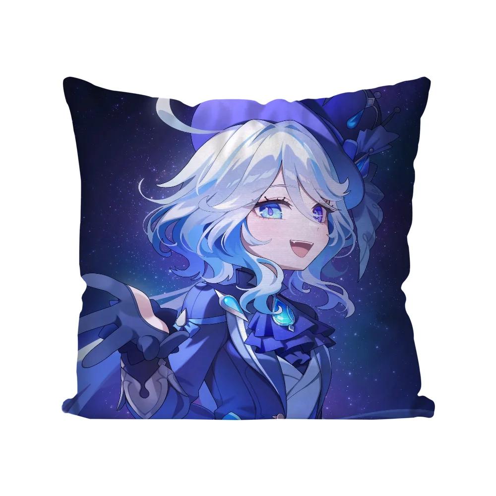 Furina Animation Spiel G-Genshin I-Impact Kissenbezug Quadratisches Kissen Schlafzimmer Sofa Freizeit Komfort Wohnzimmer Heimdekoration 40X40