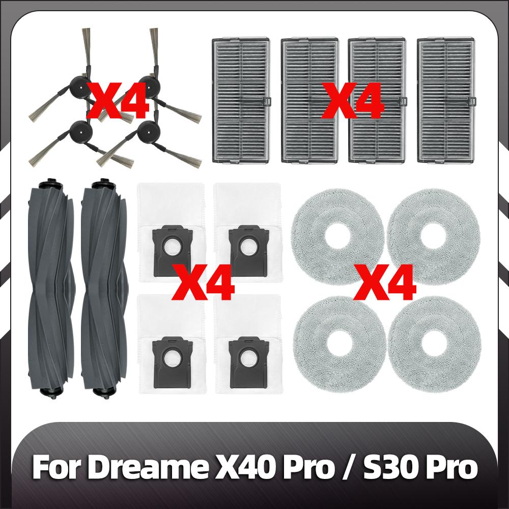 Compatible for Dreame X40 Ultra / X40 Pro / S30 Pro Ultra Robot Vacuum Parts Main Side Brush HEPA Filter Mop Pads Dust Bag Parts