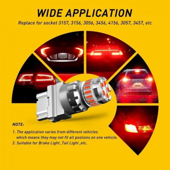 AUXITO 3157 3156 Canbus Red LED Brake Tail Stop Signal Light Bulbs Error Free EA