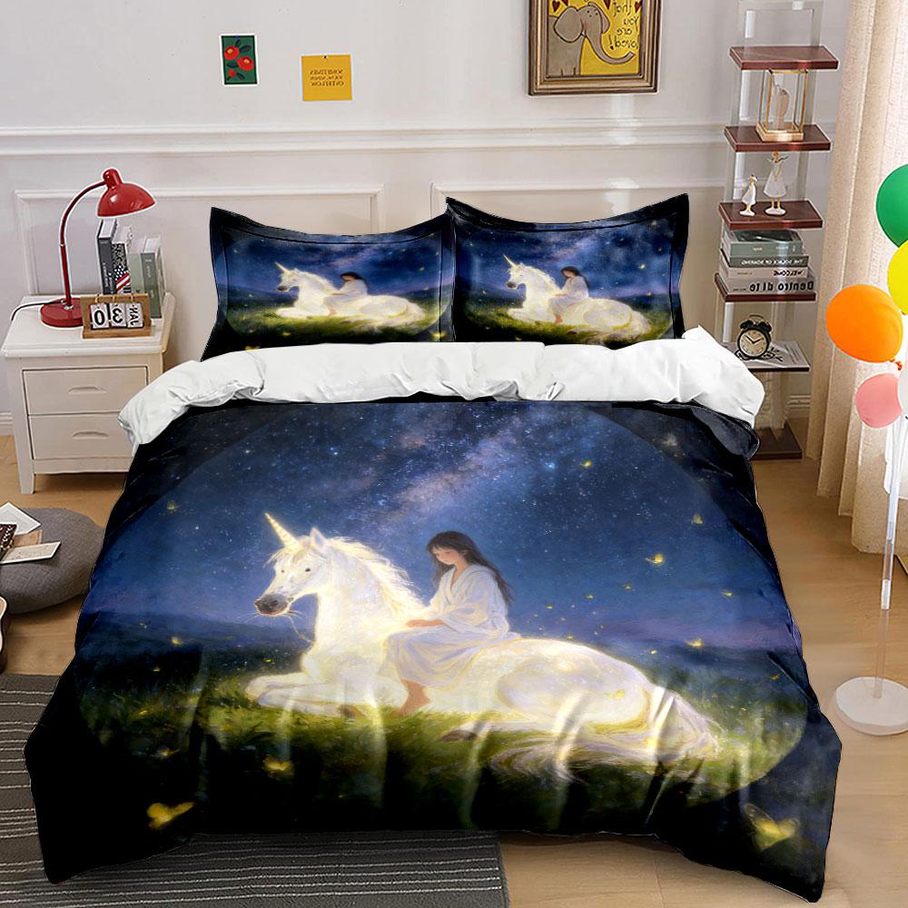 Unicorn Fairy Night Decor Set Soft Comfortable Duvet Cover Bedding Set Included 1*Duvet Cover & 2*Pillowcases, Gift