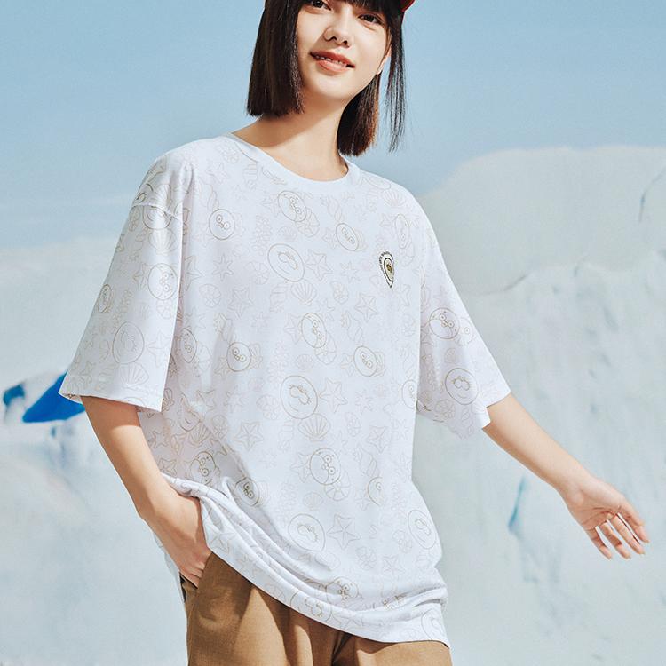 Anta X Seal Look Collaboration Life Series All Over Print Letter Round Neck Breathable Versatile Casual Loose Short Sleeve T-Shirt 172528132-4