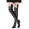 1 Paar Mädchen Schwarz Süß Niedlich Rosa Y2K Harajuku Lolita Oberschenkelhohe Strümpfe Mädchen Knochen Schleife Socken Streetwear