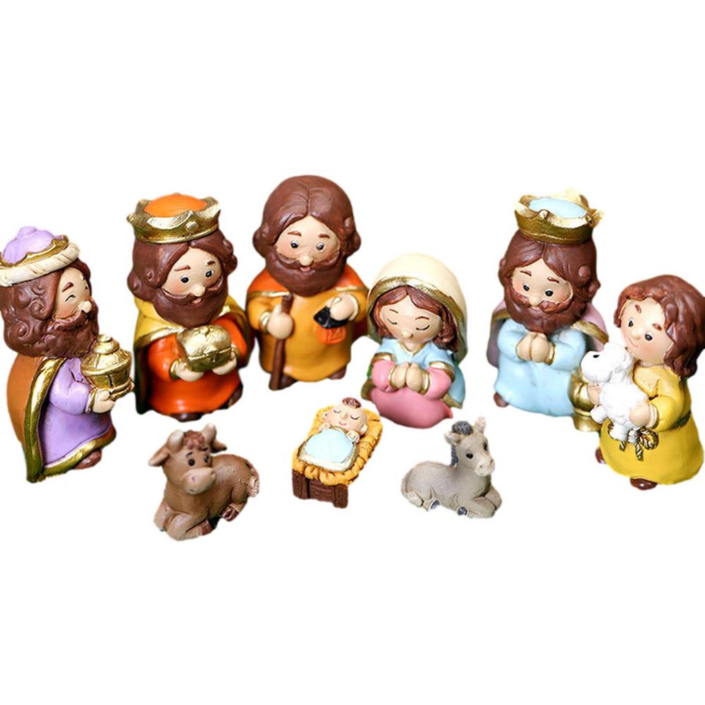 Krippenfiguren für Weihnachten 10 Stück Harz Krippenszene Ornamente Weihnachts-Jesus-Statue Für Kinder und Erwachsene Heilige Familie