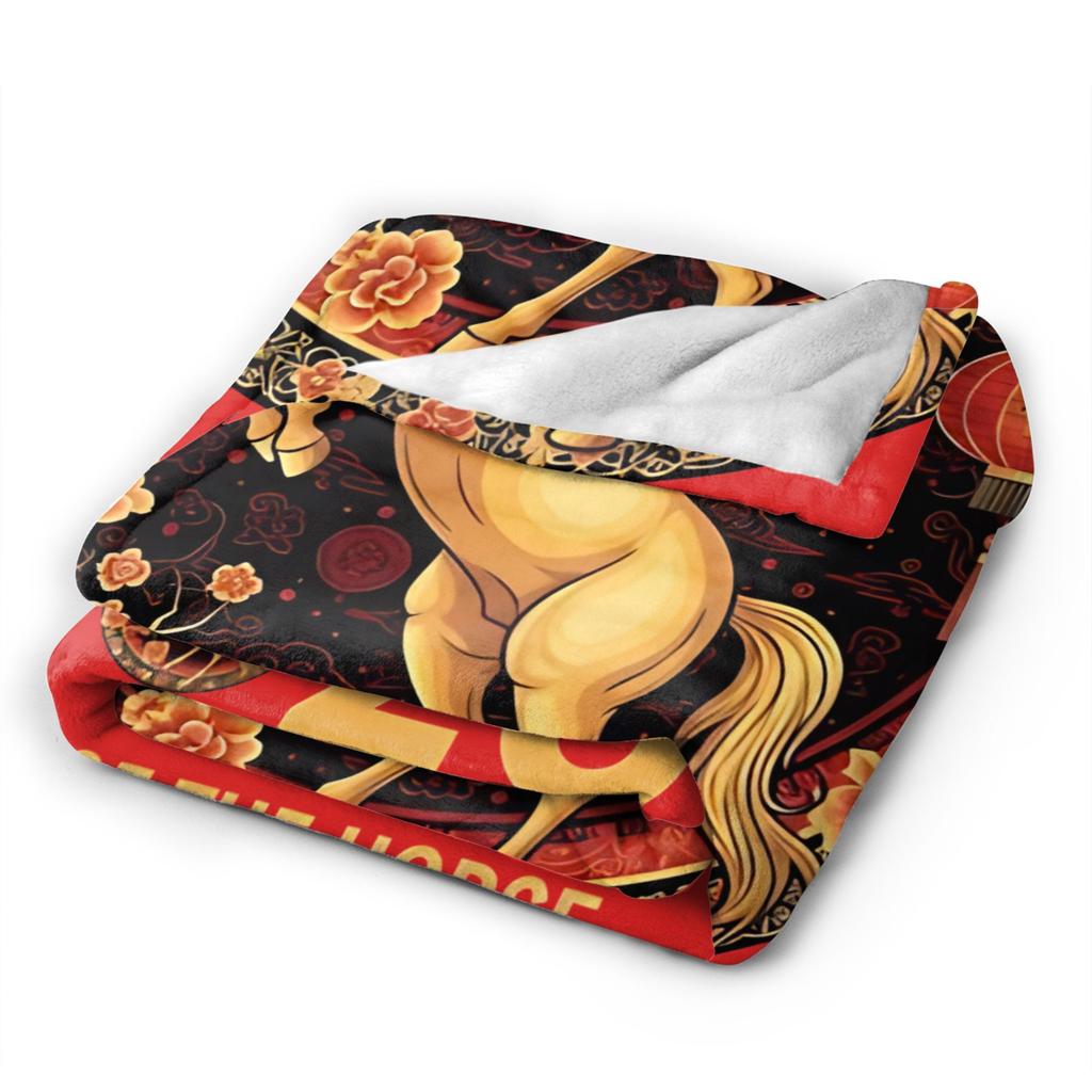 Chinese New Year Year of The Horse Flannel Blanket Awesome Throw Blanket for Sofa Bedding Lounge 200x150cm Quilt,