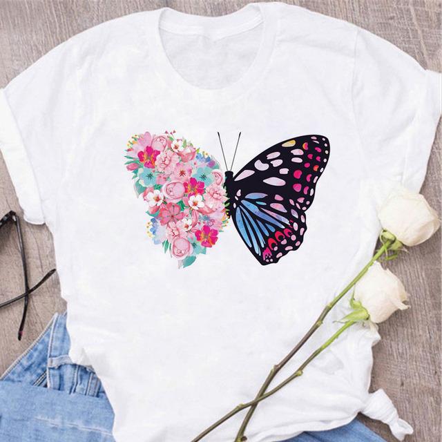 New Butterfly Print T Shirt Women T Shirt Summer Fashion Female Tops Ladies Short Sleeve Graphic Tee Shirts Woman Cute T-Shirts