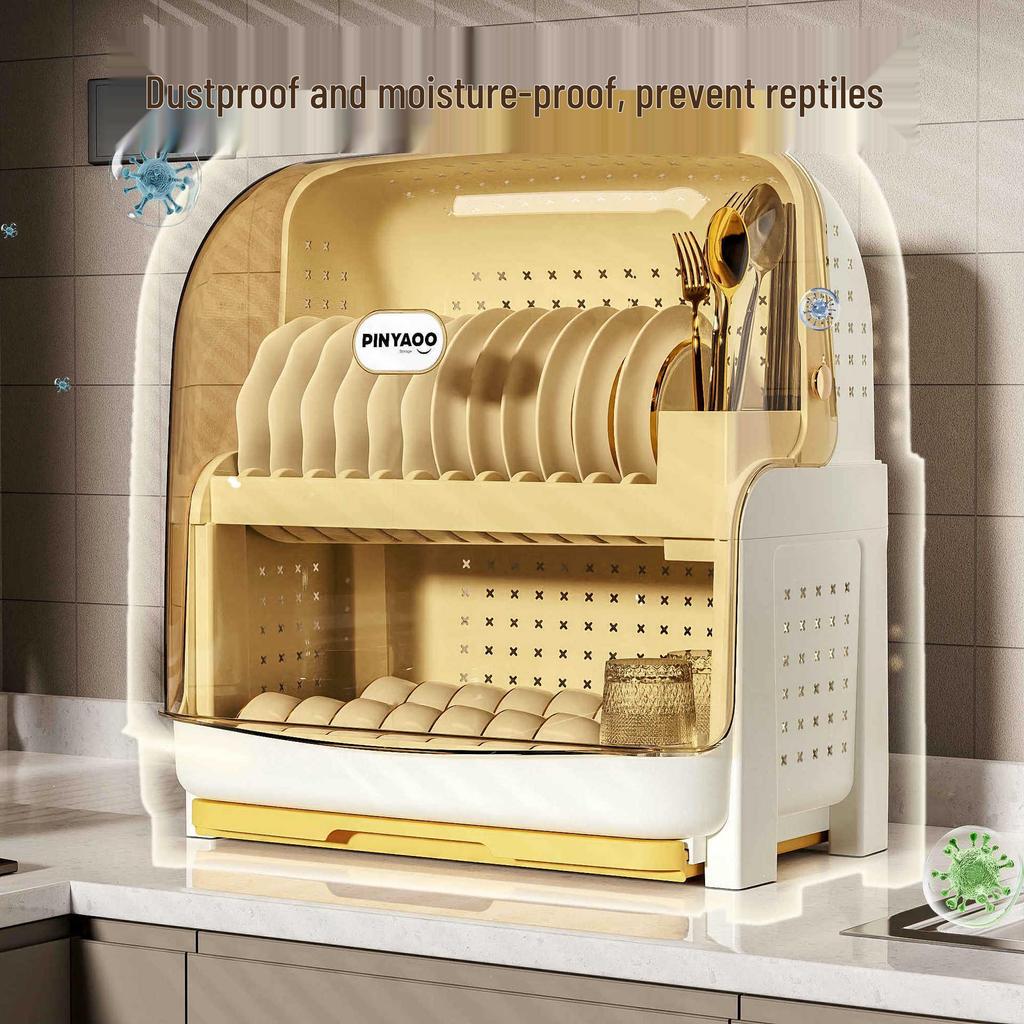 Plastic Kitchen Bowl and Chopstick Storage Rack with Lid for Tableware Draining