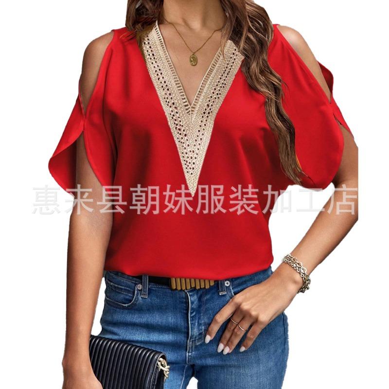 GMXIA Camicette e camicie da donna con scollo a V, maniche corte, stampa tinta unita casual alla moda