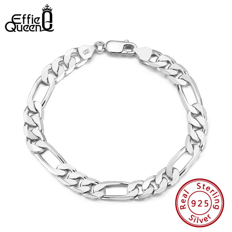 EFFIE QUEEN 925 Sterling Silver Diamond Cut Classic Figaro Hollow Out Chain Bracelet For Women Men Dainty Fine Jewelry SB108