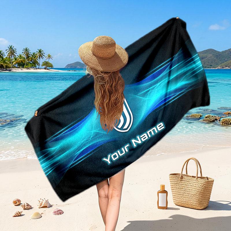Asciugamano da Spiaggia Personalizzato Juventus FC, Stampa Testo Nome Personalizzato, Asciugamano Morbido Asciugatura Rapida con Logo Calcio, Regalo per le Vacanze