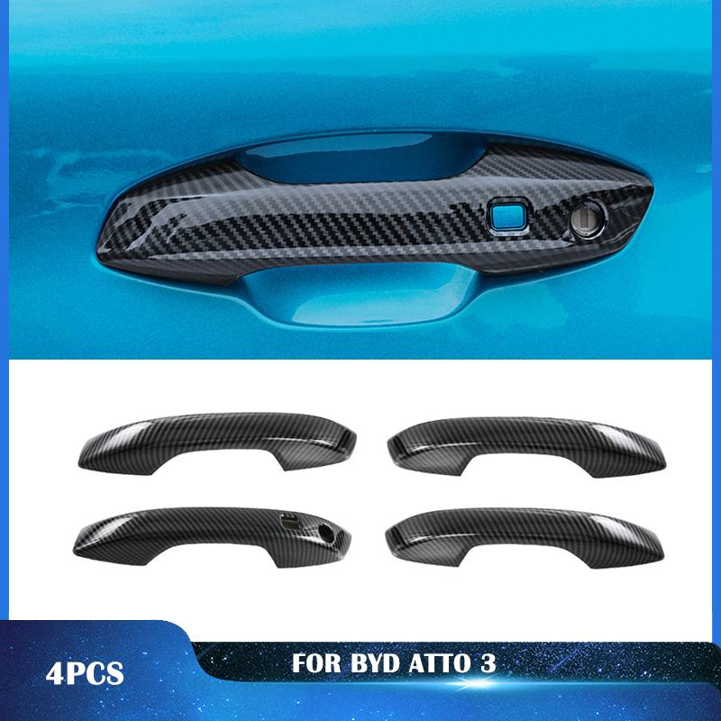 For BYD ATTO 3 Yuan Plus   Car Accessories ABS Chrome Door Handle Cover With Smart Key Hole Catch Cap Trim Molding