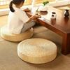 Handmade Natural Straw Round Floor Pouf with Tray - 15.75 Inch Japanese Style Tatami Cushion, Multi-Functional Ottoman