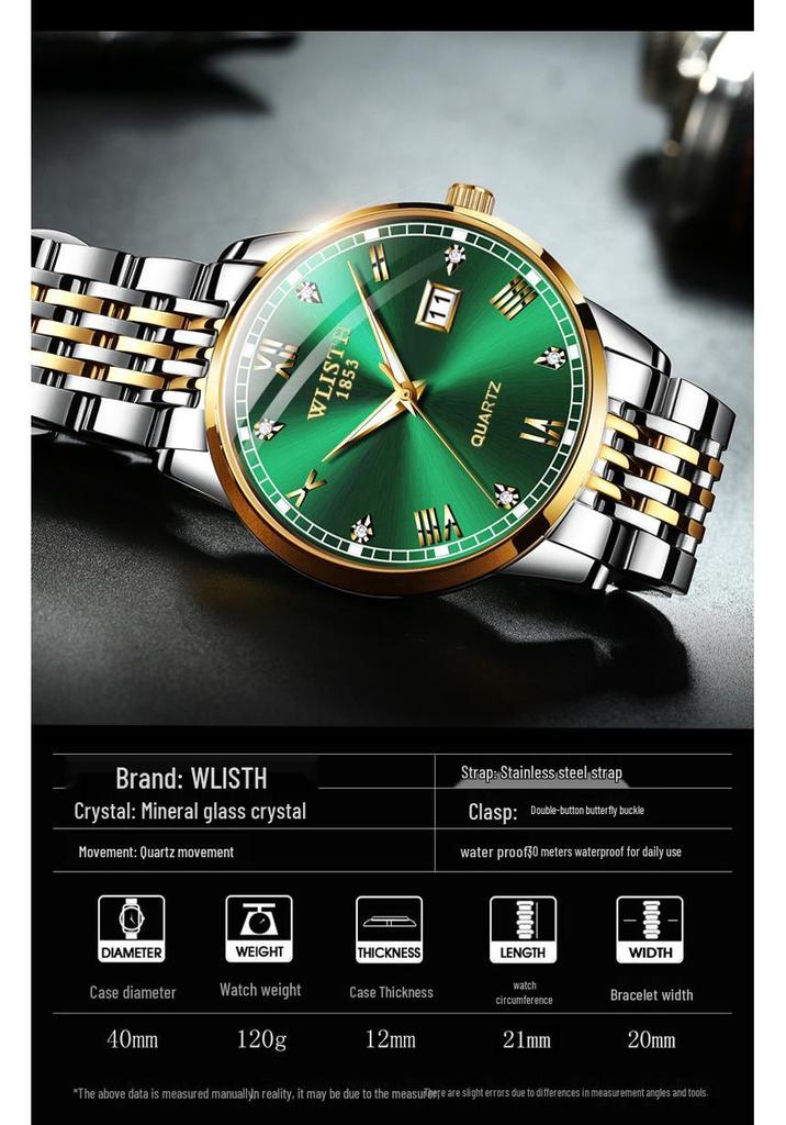 Marken Unisex Leuchtende Wasserdichte Quarzuhren mit Kalender, Stahlarmband - Mode & Business Stil