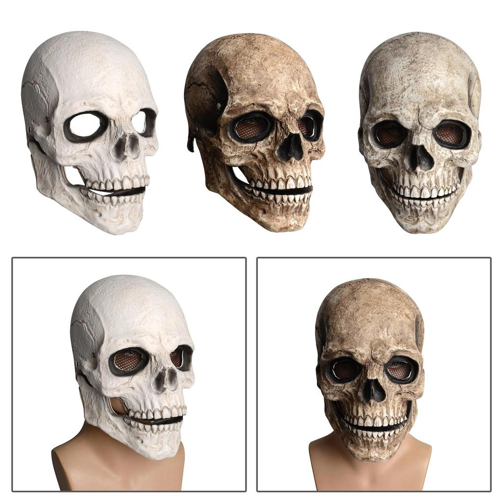 Maschera Teschio Realistica con Mascella Mobile Spaventosa Decorativa Casco in Lattice Casco Scheletro per Cosplay Costume Outdoor Adulto Carnevale