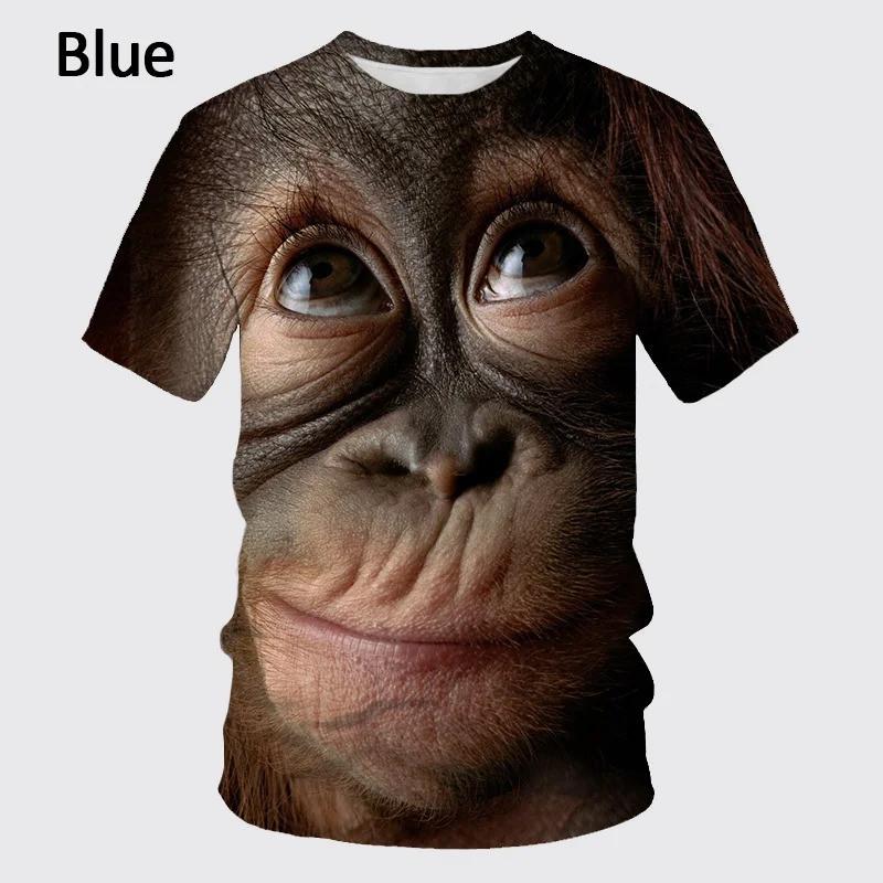 Sommer Neu Gorilla Affe Druck 3D Herren Lustiges Freizeit T-Shirt Trendiges Rundhals Oberteil