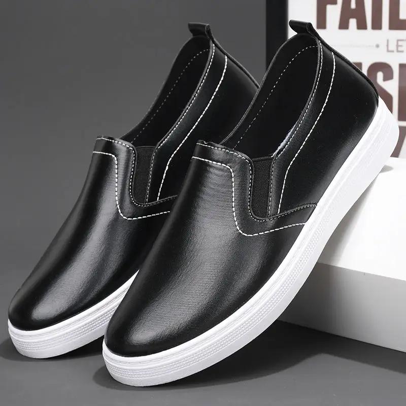 Fashion Round Toe Lightweight Men's Leather Shoes Height Low-Top Size 44 On Sale Adults Retro Legitimate Elegant Pu Male Casual Shoe