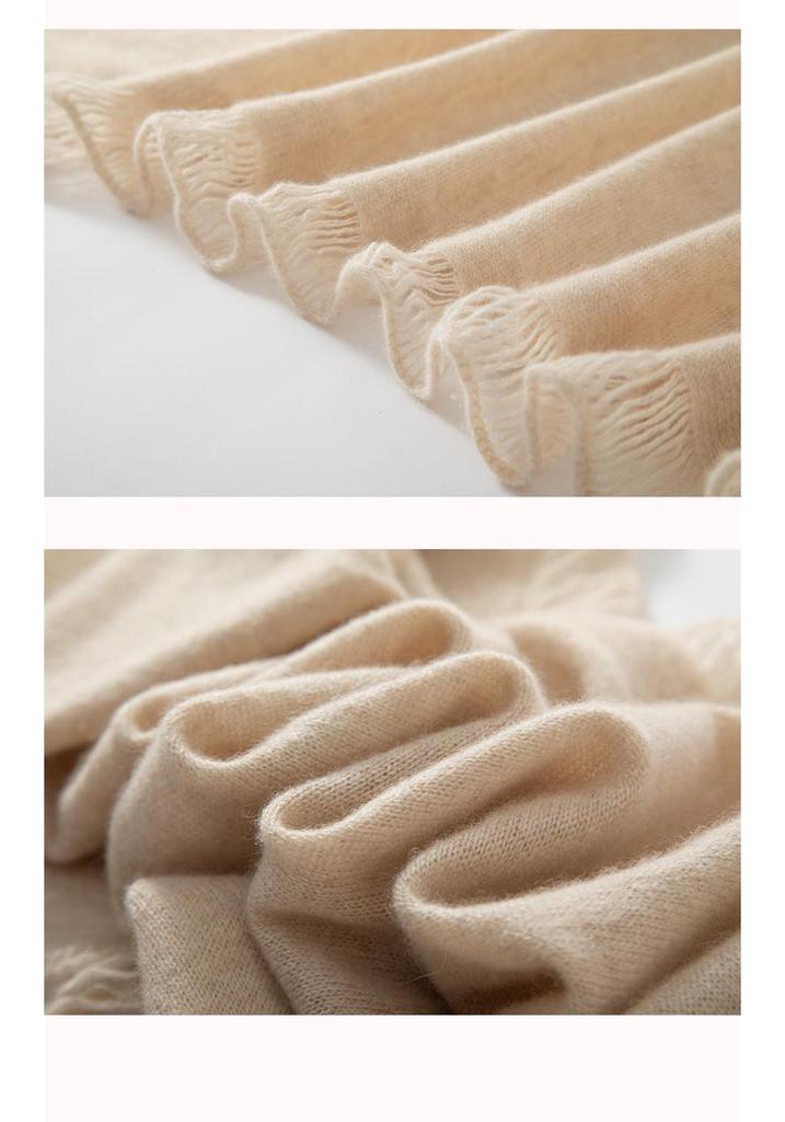 Women's 100% Cashmere Scarf - Soft, Warm, Elegant Knit with Tassels for Autumn and Winter.