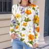 Women's Fashionable Casual Floral Retro Print Pleated Comfortable Round Neck Loose Long Sleeve T-shirt Top
