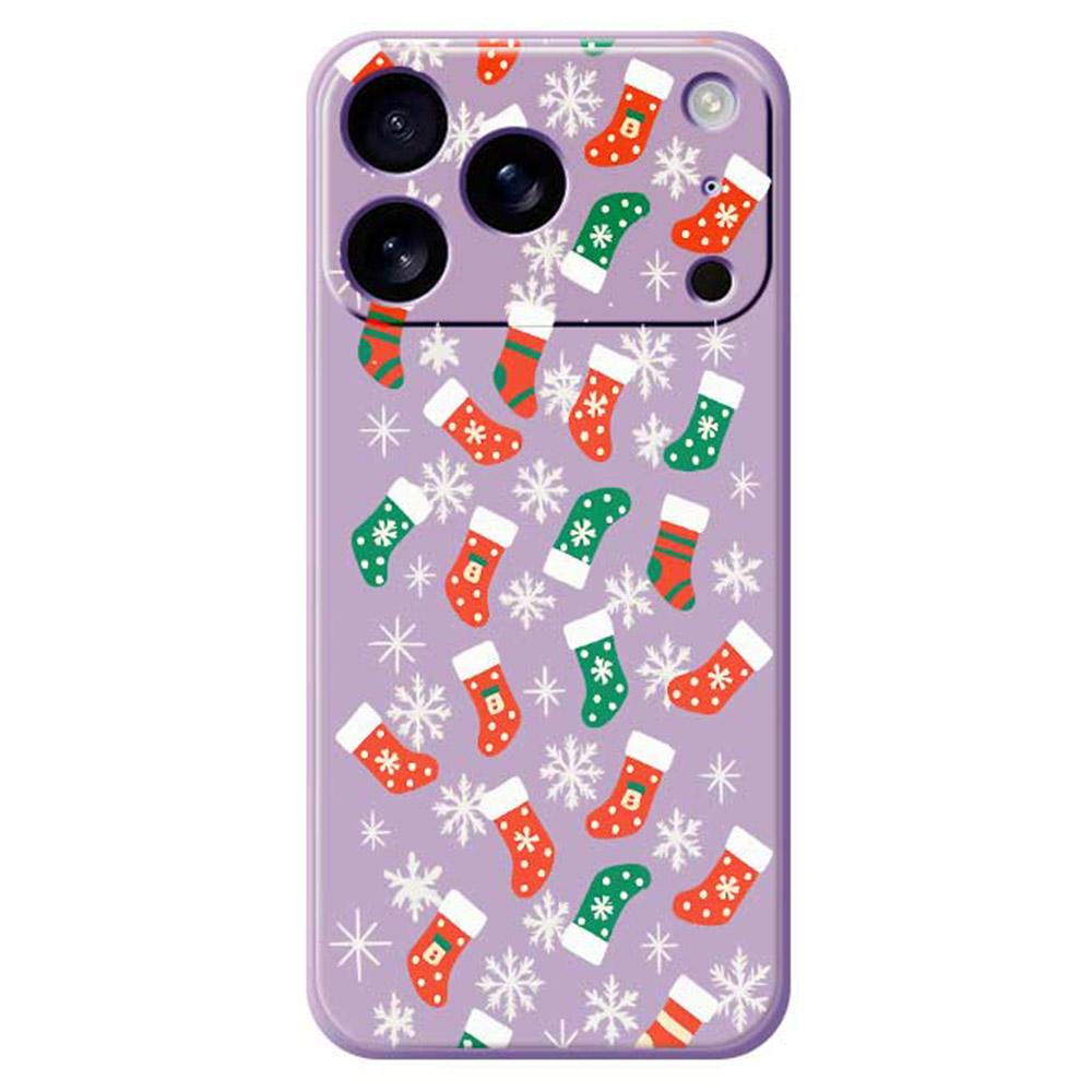 

For iPhone 17 Pro Max Case Snowflake Socks Pattern Printing Straight Edge TPU Phone Back Cover Purple