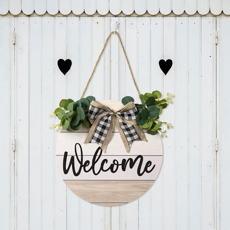 Welcome Front Door Round Wood Sign Hanging Eucalyptu Farmhouse Porch Spring Gift for Decorations