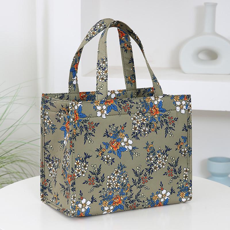 New Style Nylon Printing Thickened Large Capacity Handbag, Work Portable Zipper Semi-closed Lunch Box Storage Bag, Bento Bag