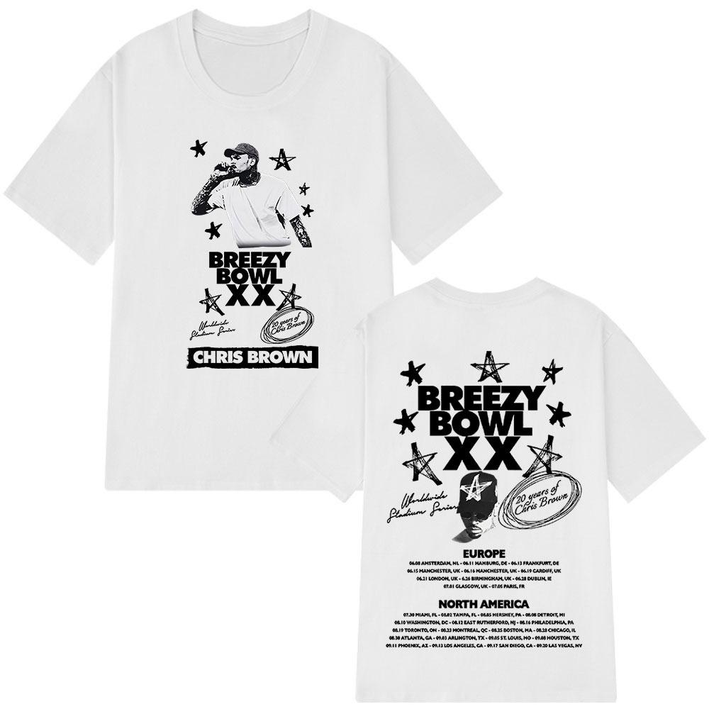 Rapper Chris Brown Breezy Bowl XX 2025 Tour Merch T-shirt Men Women Fashion Hip Hop T Shirt Oversized Cotton Casual T-shirts Top