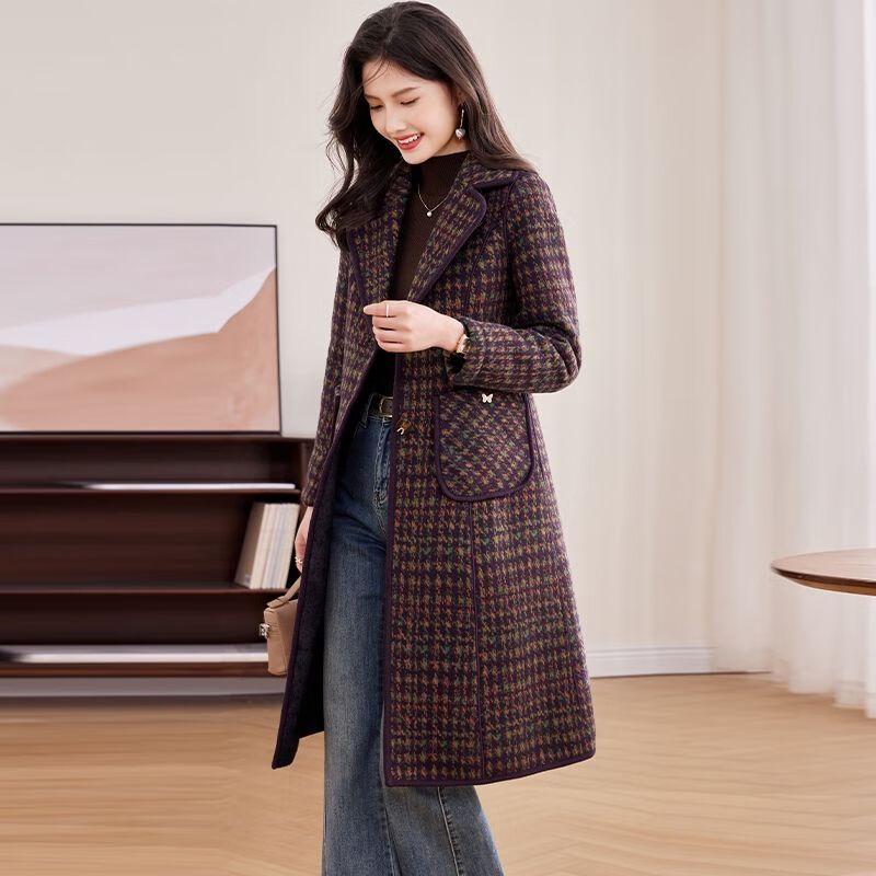 

Women s Reversible Plaid Mid-Length Winter Coat 3XL