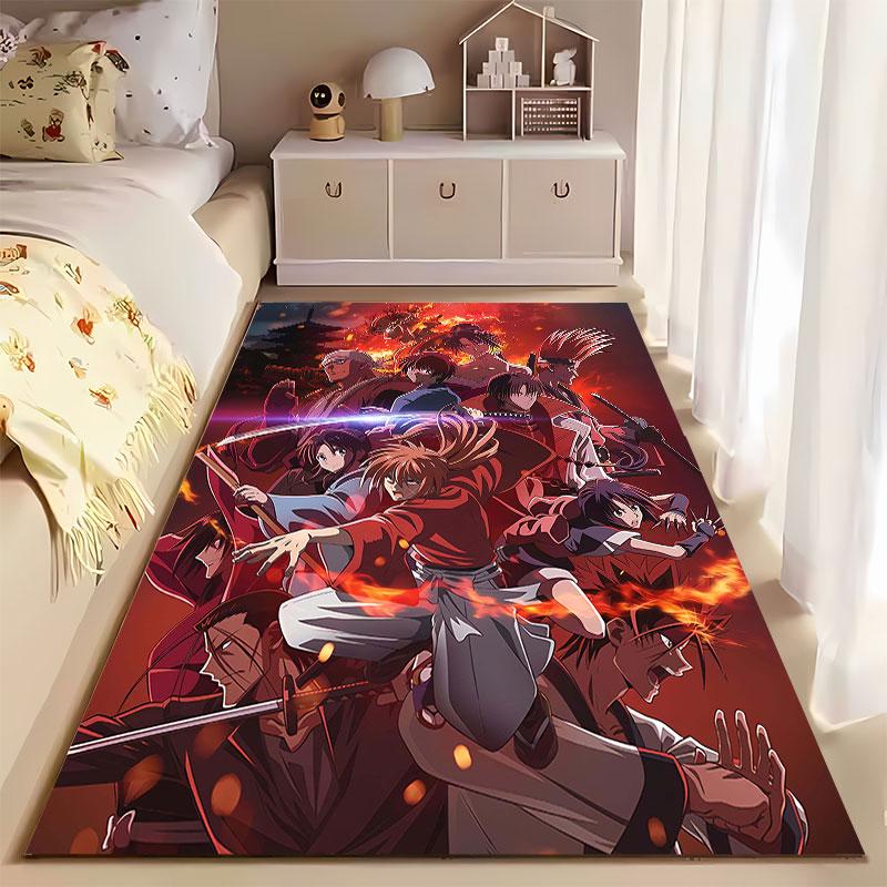 Samurai Anime Battle Scene suitable as a non-slip mat for the living room or bedroom sofa