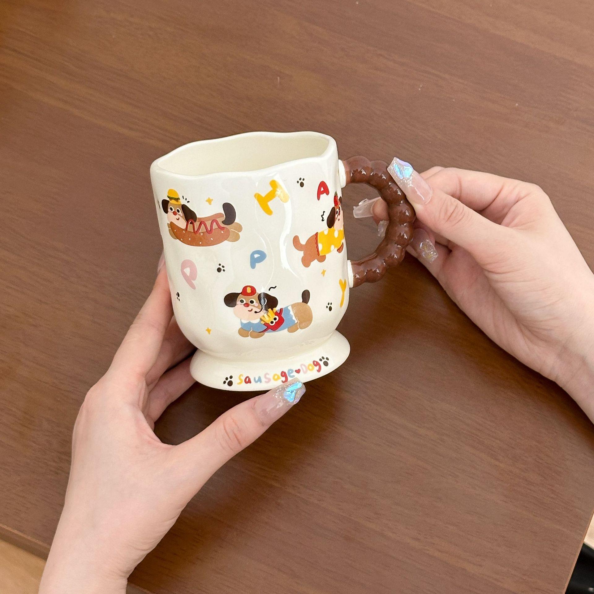 

Милый бокал для собаки таксы, бытовая кружка для питьевой воды с крышкой и ложкой, офисная керамическая чашка для завтрака, кофе, молока 301-400ml