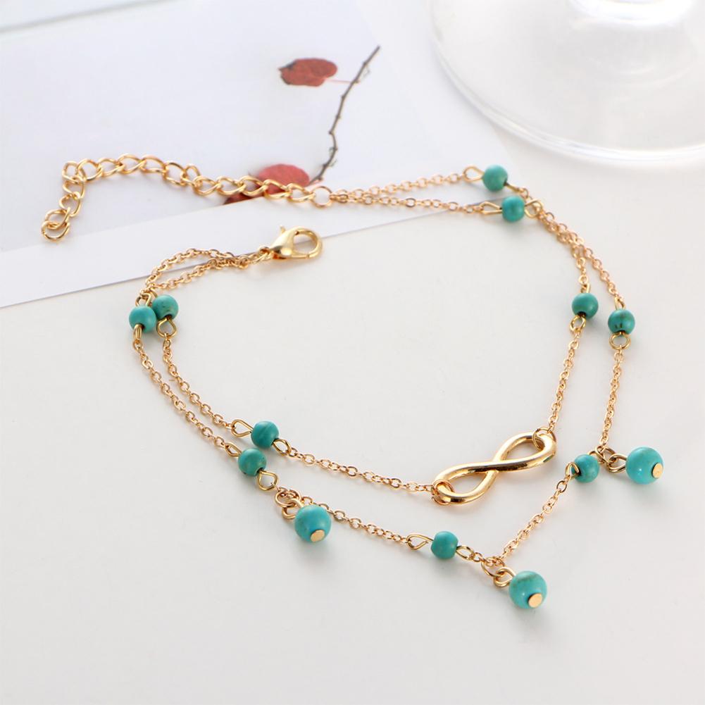 Fashion Women Elegant Beach Anklets Double Layer Inlaid Turquoise Ankle Chain