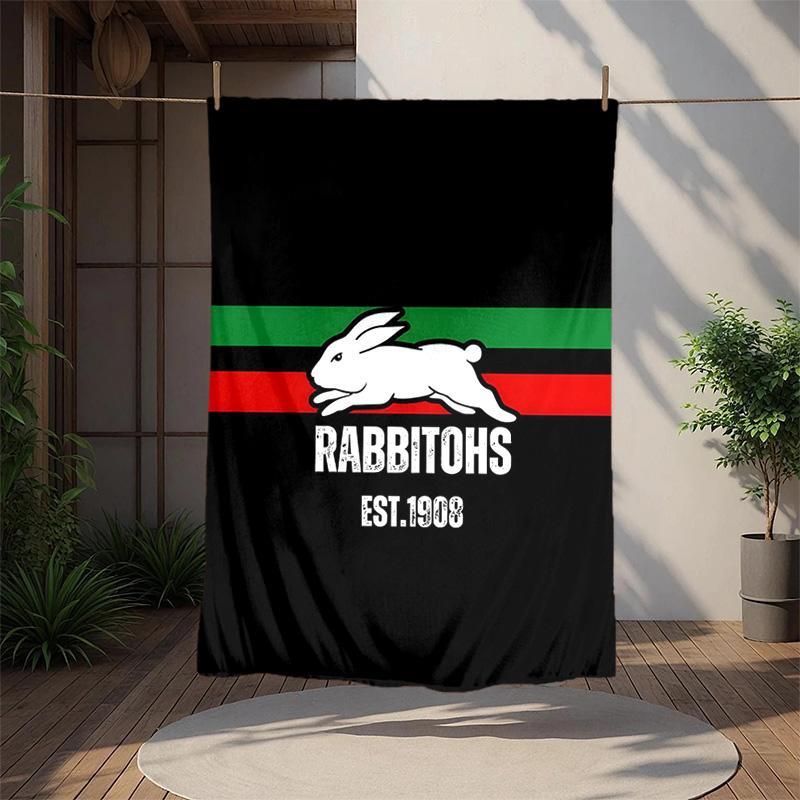 South Sydney Rabbitohs Flannel Blanket Soft Warm All-Season Throw, Design for Camping, Car Travel, Hiking Sofa, Bed, Office Perfect Gift for Parties