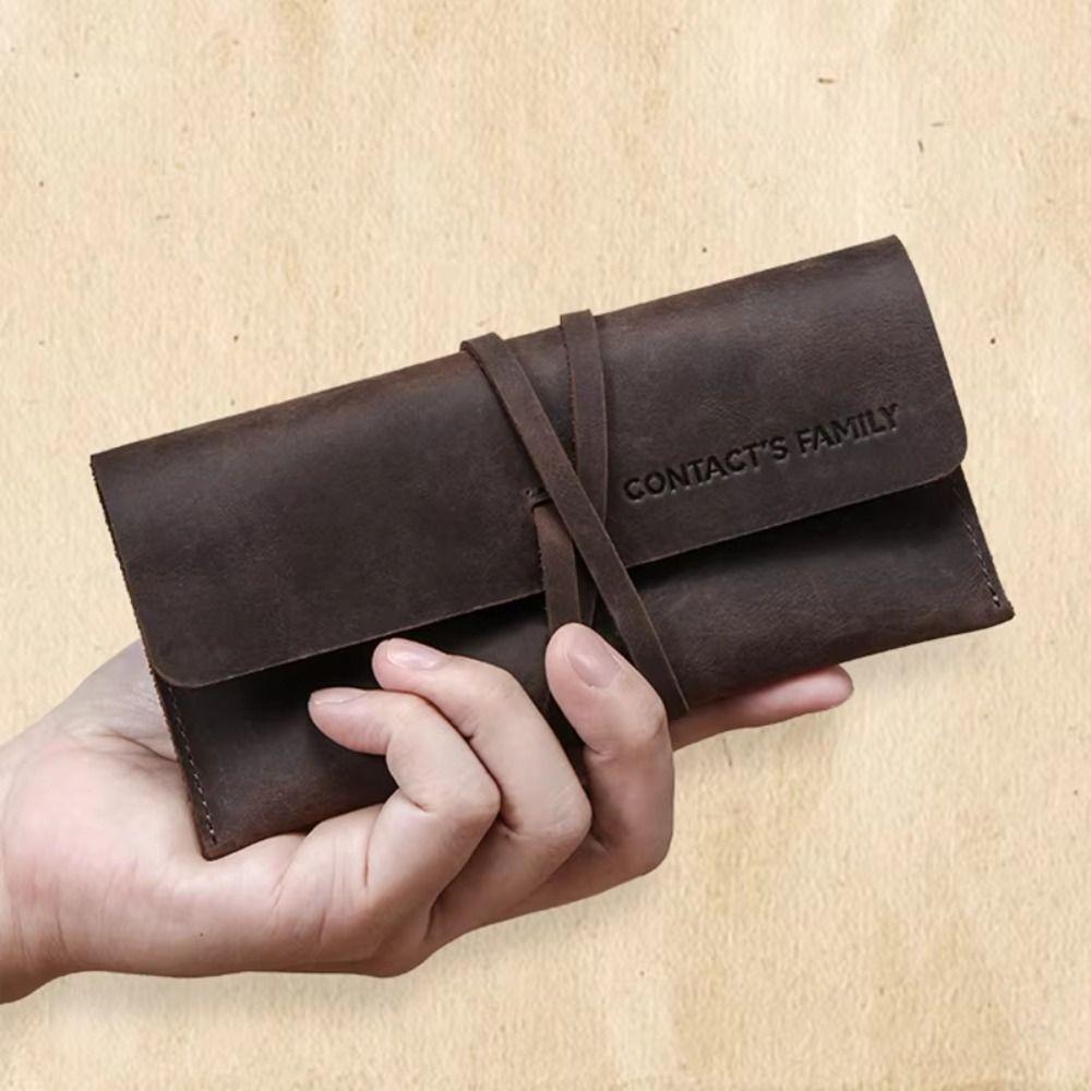Cowhide Leather Pen Pouch Leather Pencil Storage Bag Retro Stationery Organizer  Office