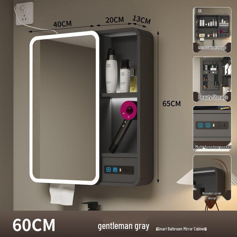 Curved Space Aluminum Smart Mirror Cabinet: Wall-Mounted, Multi-Functional Bathroom Storage with Rounded Corners.