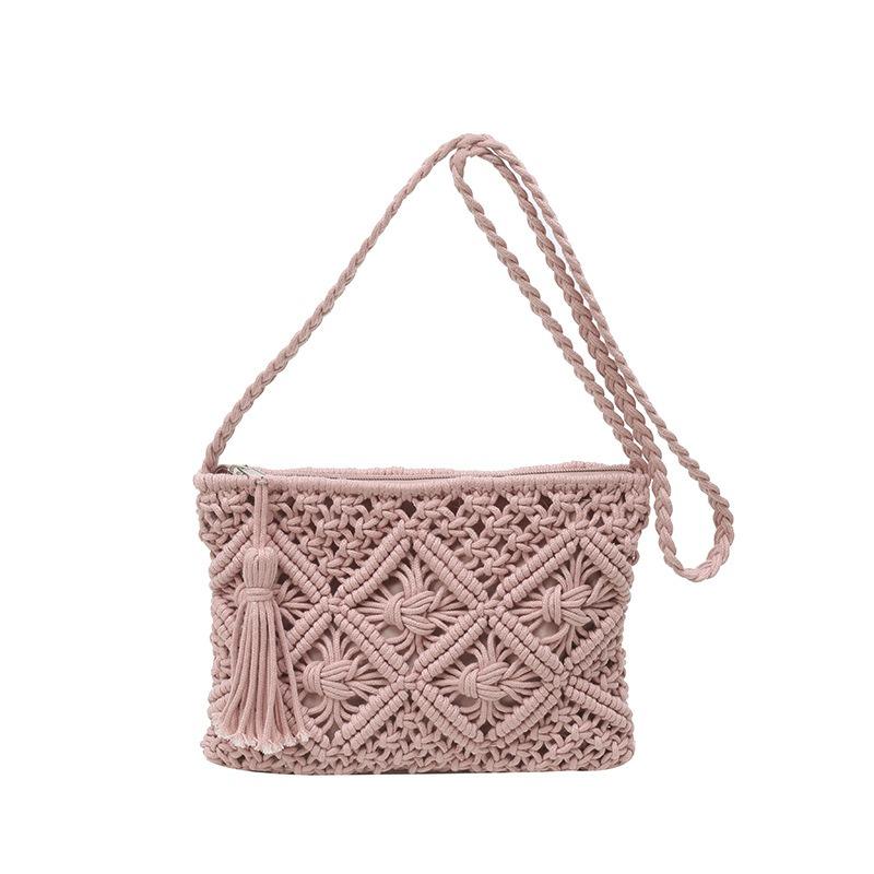 Trendy Single-shoulder Bag Summer Hollowed-out Woven Phone Bag Tassel Crossbody Bag