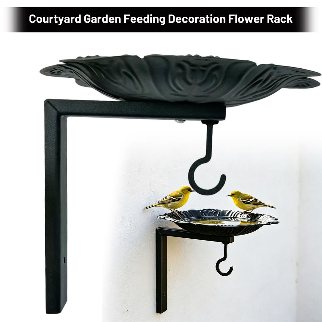 Outdoor Metal Bird Feeder Wall Mount Decorative Garden Hanging Bird Bath with Hook for Backyard Patio Yard