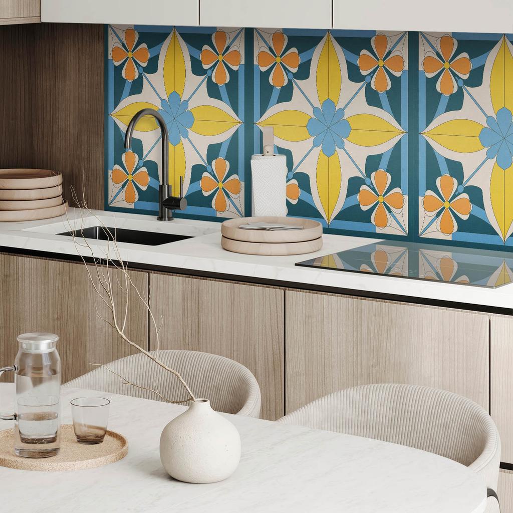 Decorative Self-Adhesive Vinyl Panel 120x60 Cm Floral Geometric Pattern