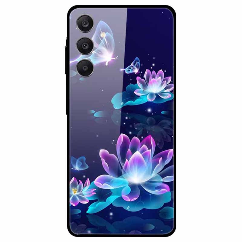 

For Samsung Galaxy A25 5G (Global) (161.0 X 76.5 X 8.3mm) Case Pattern Tempered Glass+TPU+PC Phone Cover Lotus